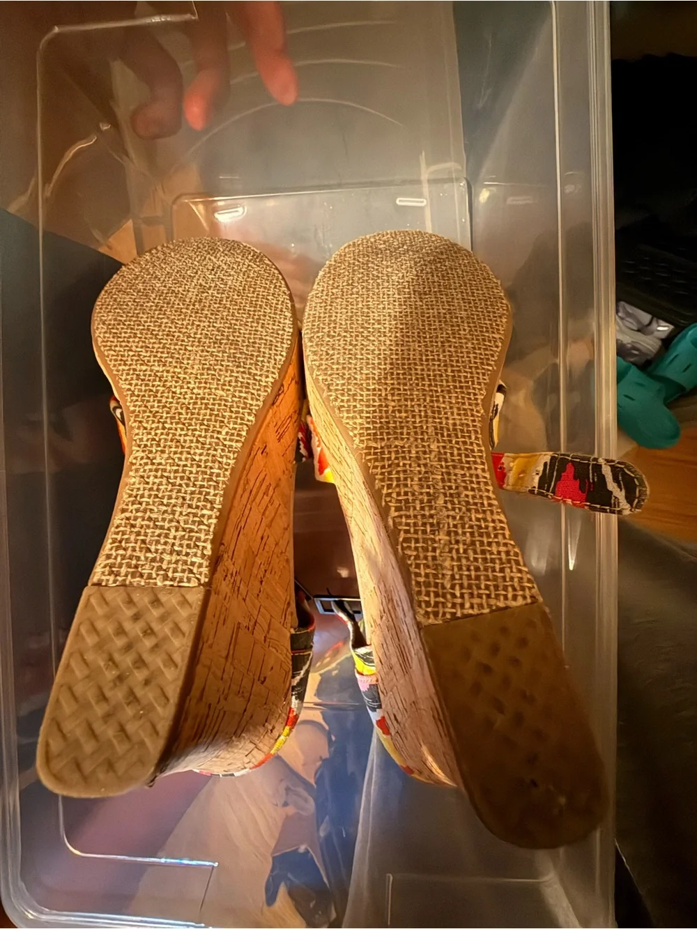 Toms Cork Wedge Sandals in Yellow, Pink & Black Ikat
